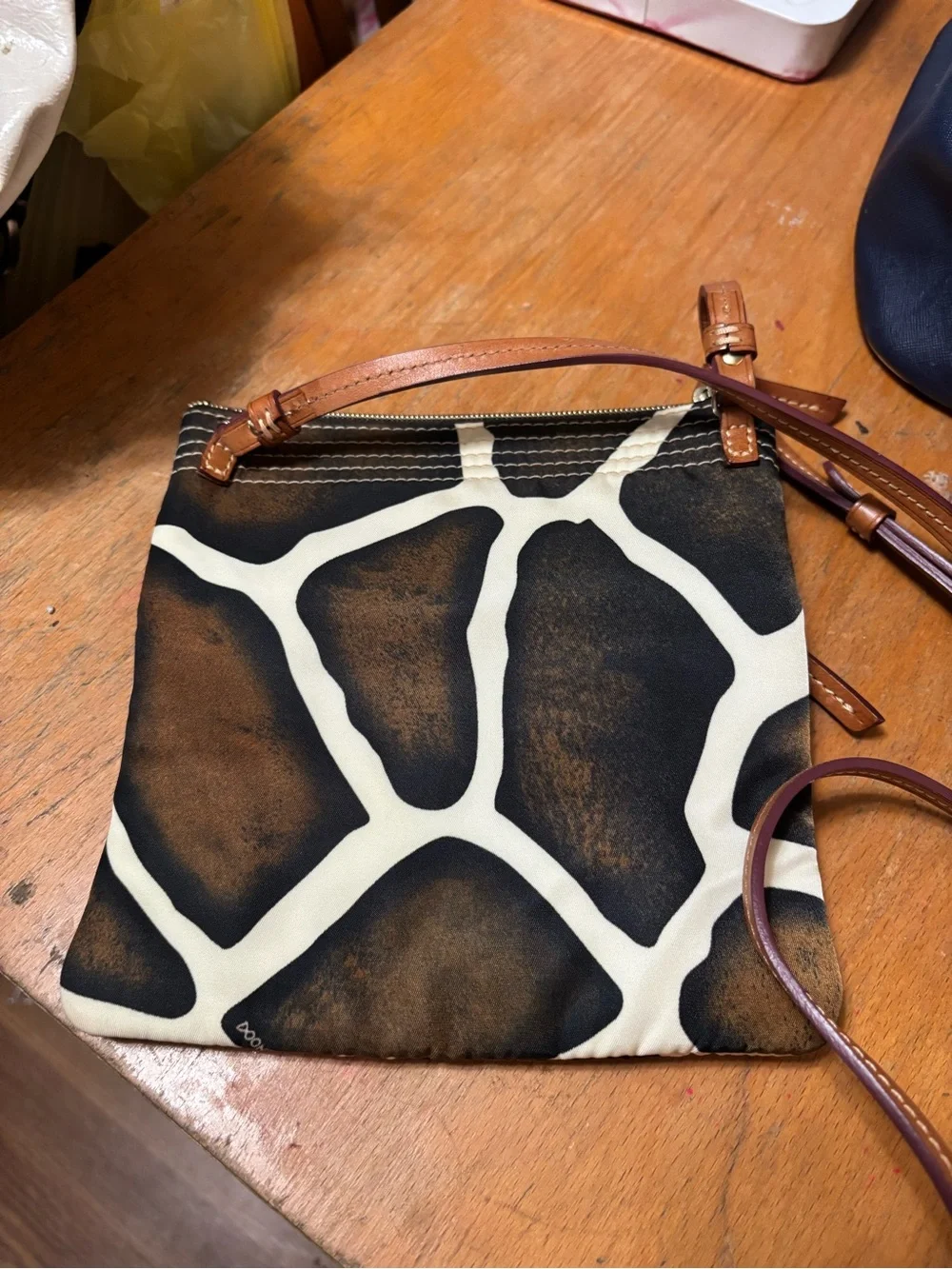 Dooney & Bourke Brown, Black & Cream Giraffe-Pattern Messenger Bag